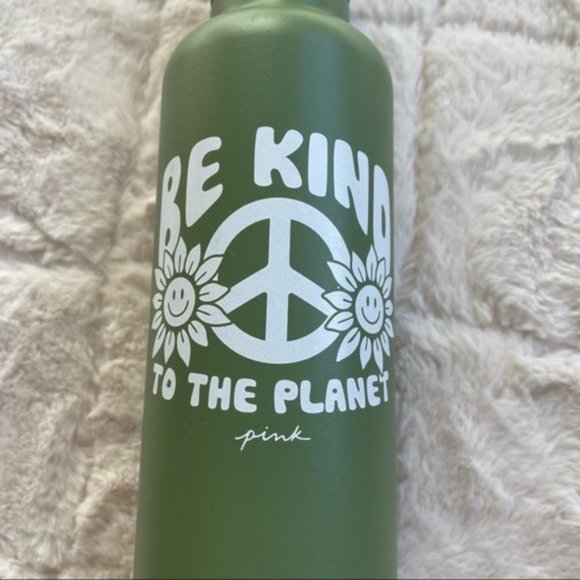 Victoria's Secret PINK | Army Green Water Bottle "Be Kind to the Planet" - Picture 6 of 11